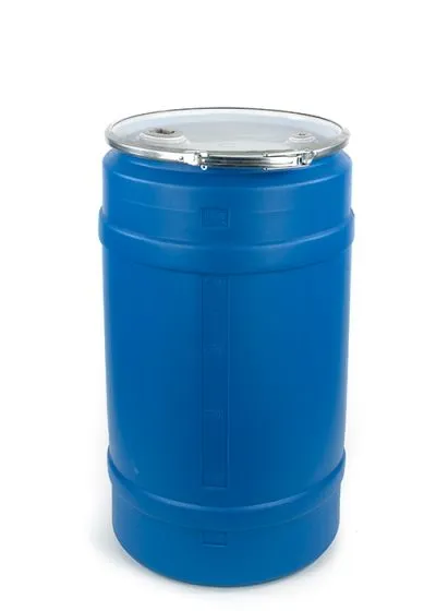 30 GALLON PLASTIC DRUM, OPEN HEAD, UN RATED, FITTINGS – BLUE