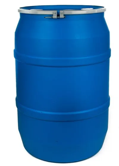 55 GALLON PLASTIC DRUM, OPEN HEAD, UN RATED, BOLT, FITTINGS – BLUE - Image 2